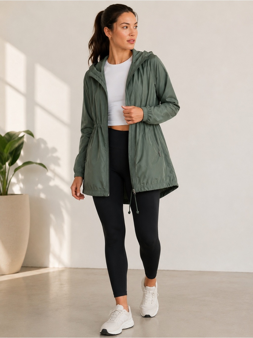 Athleta Lightweight Hooded Utility Windbreaker Jacket XS Sage Green